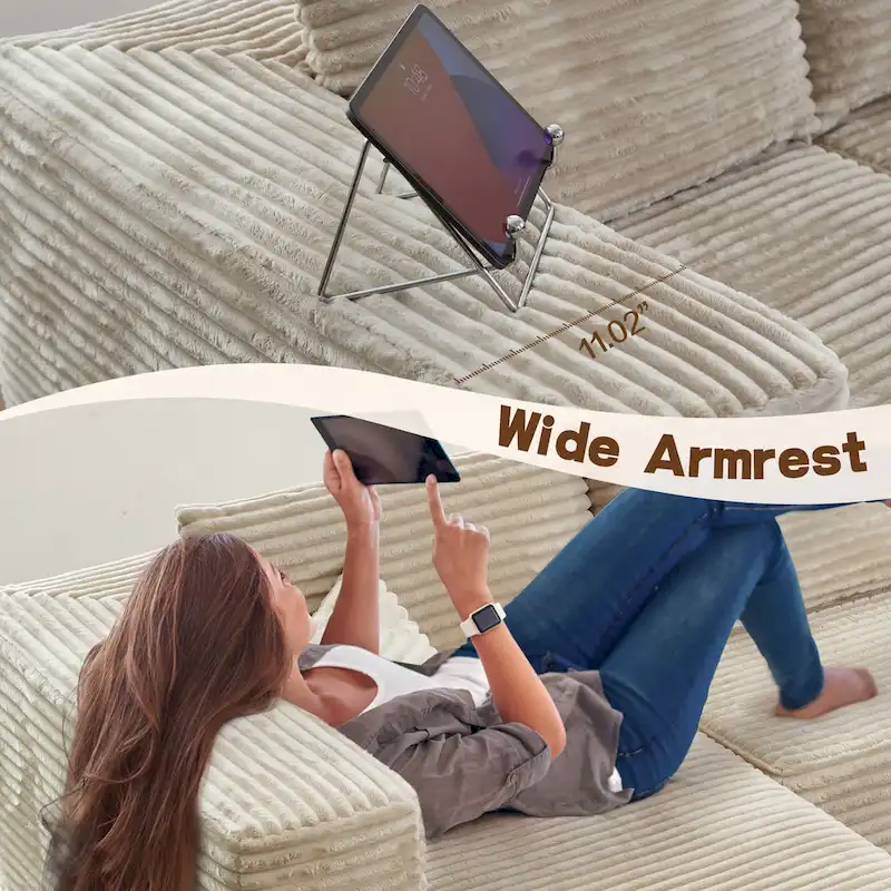 OVIOS Long Plush No Assembly Required Chaise Sofa