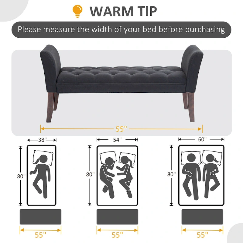 HOMCOM End of Bed Bench with Button Tufted Design, Upholstered Bench