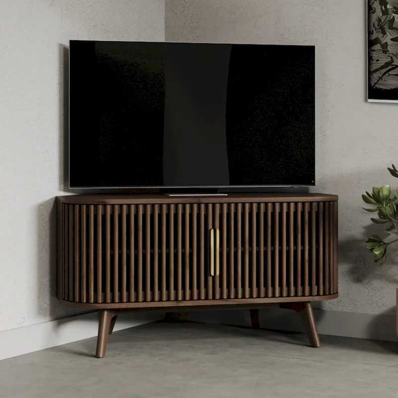Studio London Sierra Wooden Corner TV Stand with Mid-Century Accents