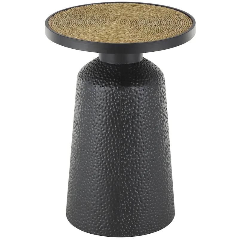 Metal Handmade Side End Accent Table with Rope Tabletop - Black - Roche River Decor
