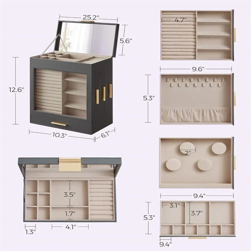 Jewelry Box with Glass Window - 6.1D x 10.3W x 12.6H