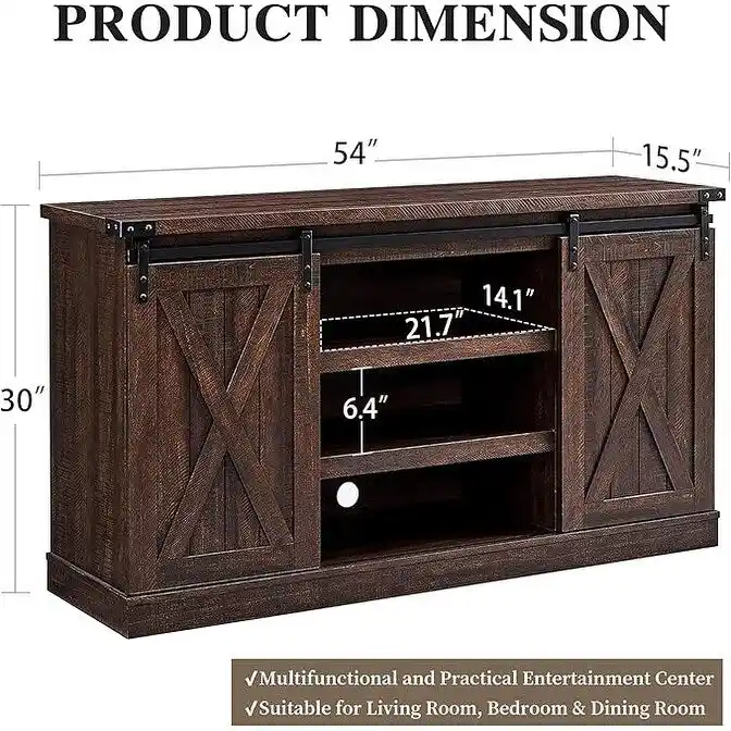 Wood Media Console TV Stand Entertainment Center