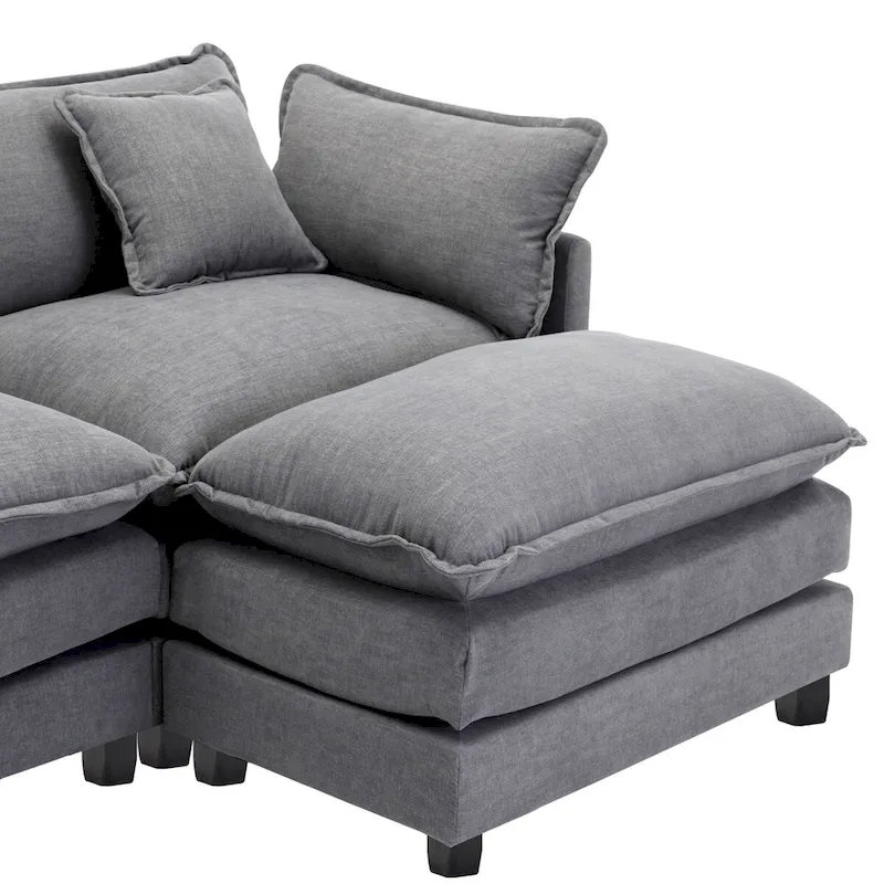 L-Shape Chenille Upholstered Sofa with Ottoman