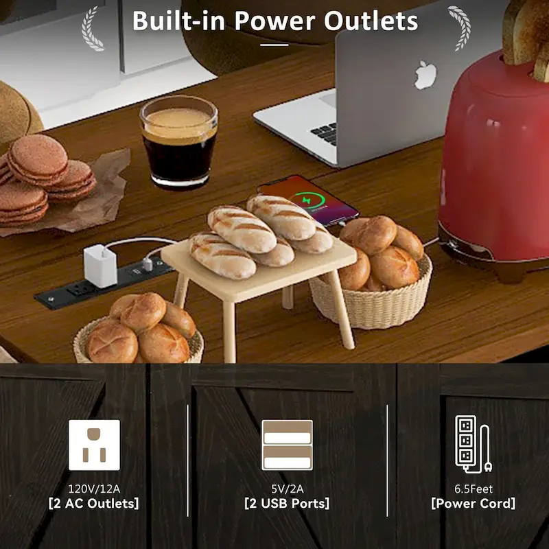 53.5 in. W Farmhouse Rolling Kitchen Island Cart with Drop Leaf and Power Outlet