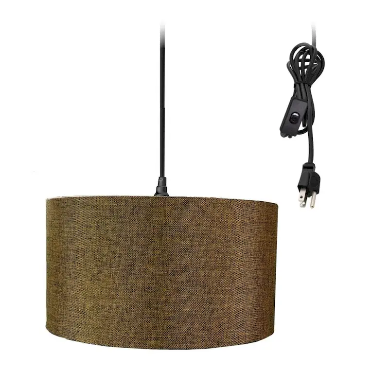 1-Light Plug In Swag Pendant Ceiling Light Chocolate Burlap Shade, 16  Diameter