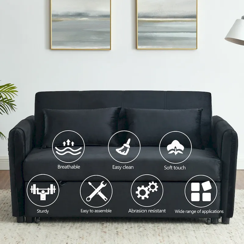 3-in-1 Versatile Velvet Double Sofa with Pullout Bed