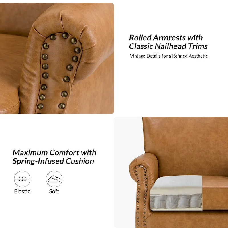 Levi Vegan Transitional Armchair with Rolled Arms Set of 2