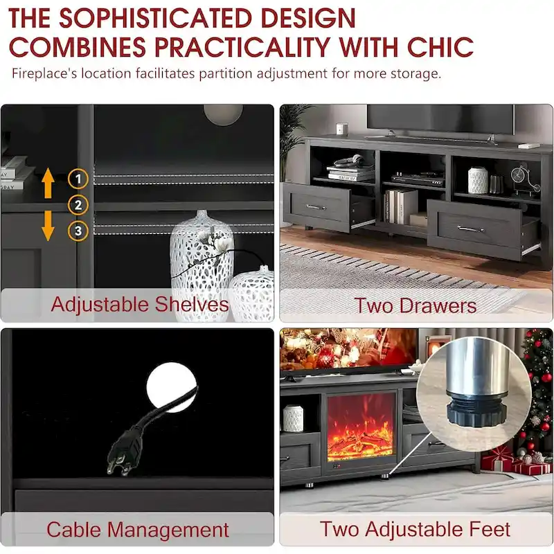 WESOME 70 Fireplace TV Stand Entertainment Center with 18 Electric Fireplace