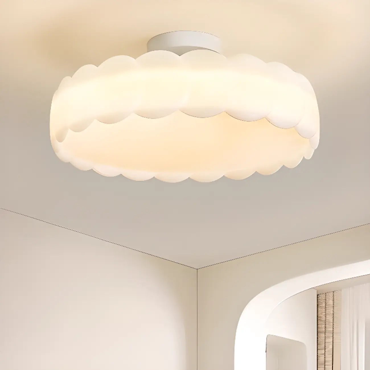 8 Elegant LED Semi Flush Ceiling Light in Natural Finish