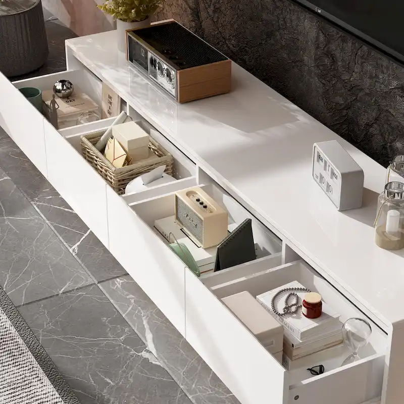 Illuminated White High Gloss Television Entertainment Center Console