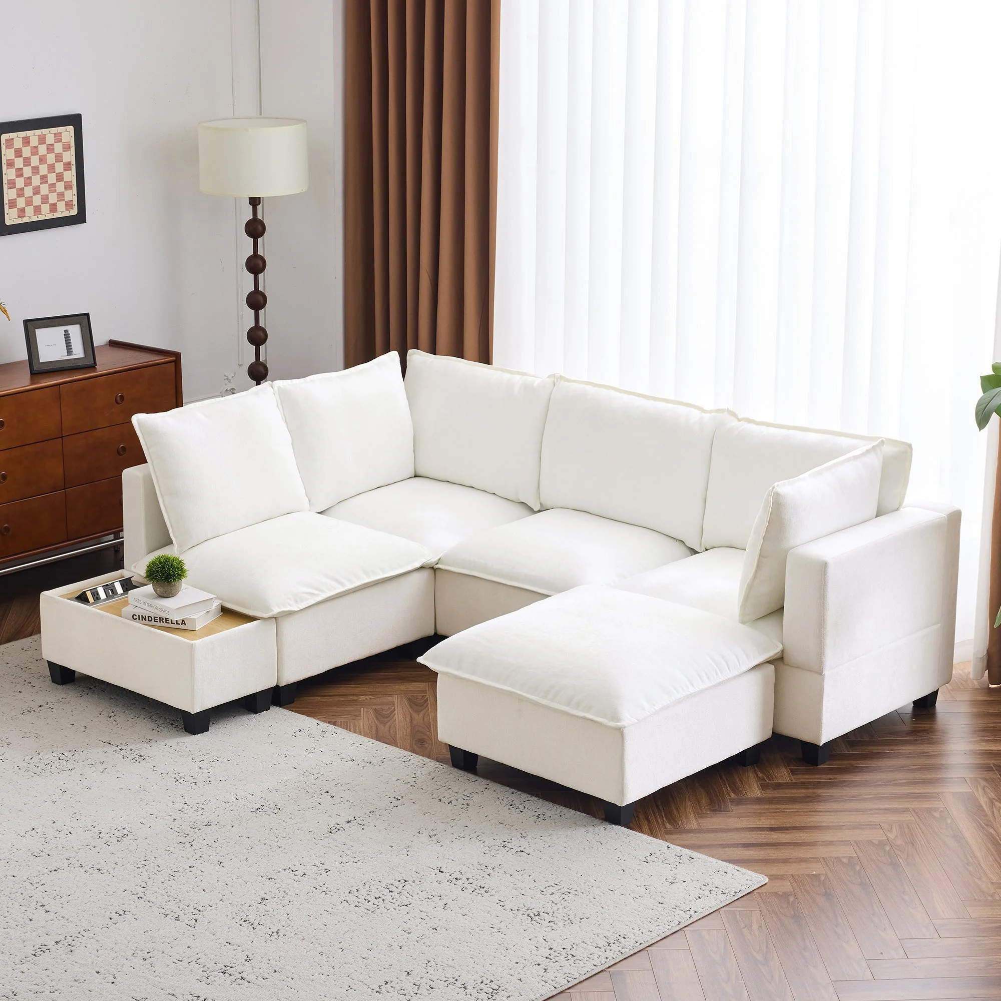 Walker Edison | Cloud Modular U-shaped Sectional Sofa with Ottoman and Coffee Table