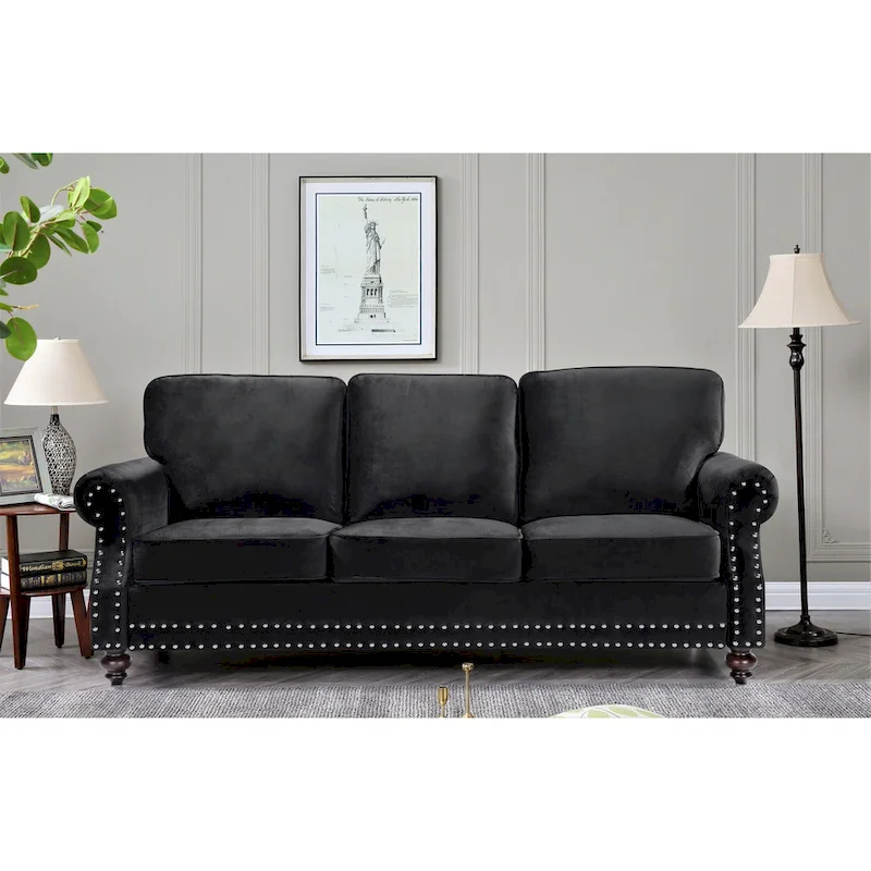 Ramos Nailhead Velvet 3-Piece Set-Loveseat Sofa and Chair