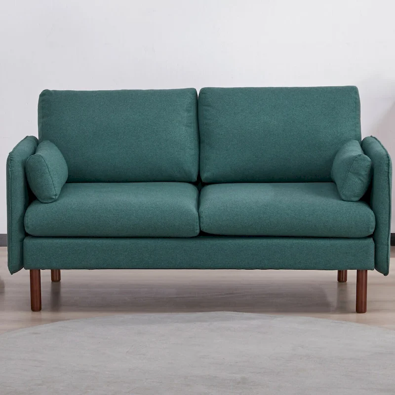 Yucca Modern Loveseat Sofa, Polyester / Vegan Leather Settee Couch - Includes 2 Pillows