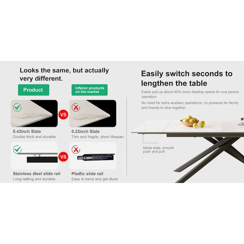 9 - Piece Extendable Rectangular Sintered Stone Cross Legs Dining Set With 8 Chairs