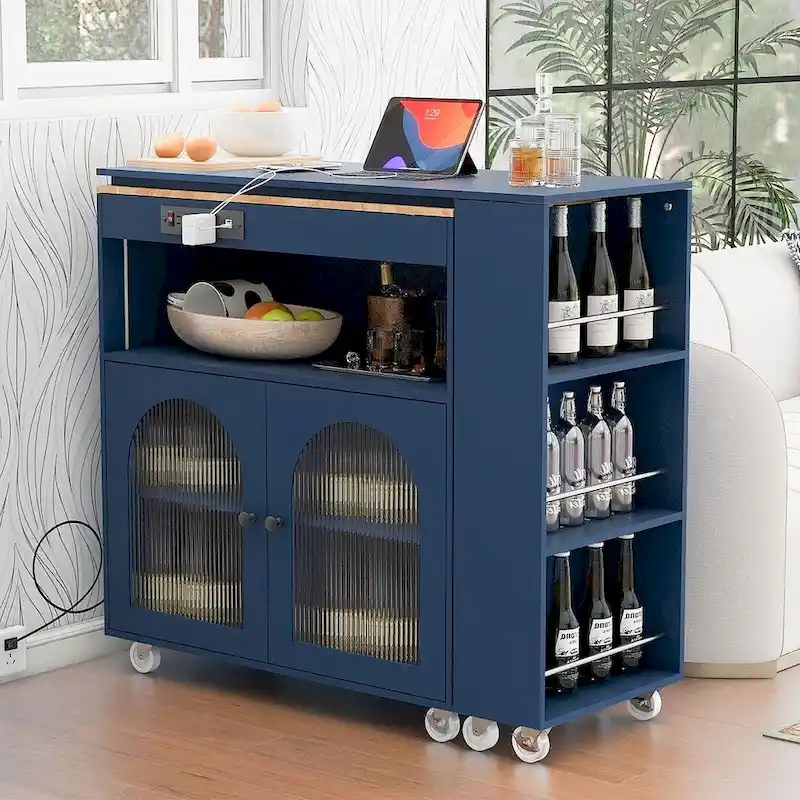 Kitchen Island Cart with Extended Table and Power Outlets