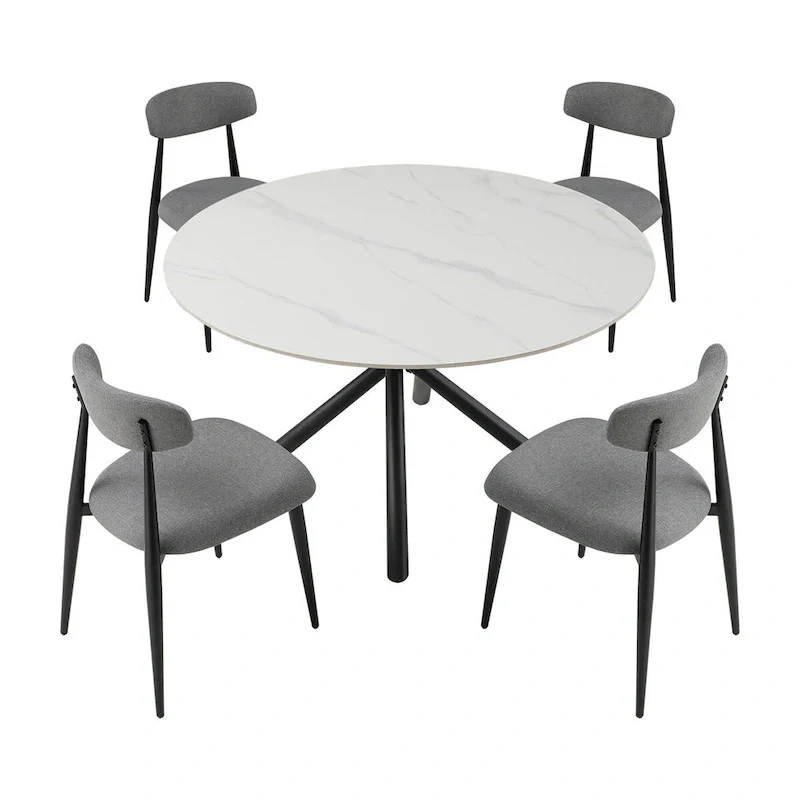 Modern Glam Marble Round Dining Table with Metal Cross Legs