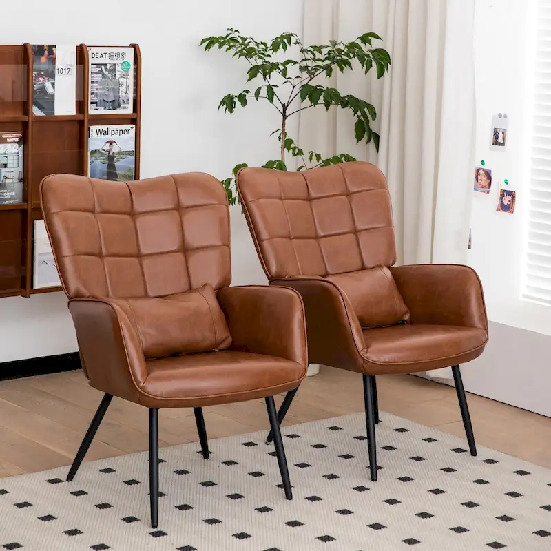 Bonded Leather Armchair Modern Accent Chair Set of 2