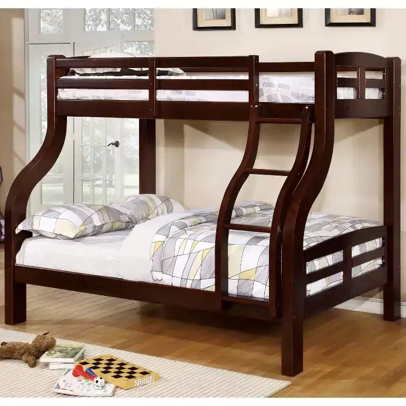 Twin/Full Lombardi Kids' Bunk Bed Dark Walnut - HOMES: Inside + Out: Wood Frame, Built-In Ladder, Guard Rails