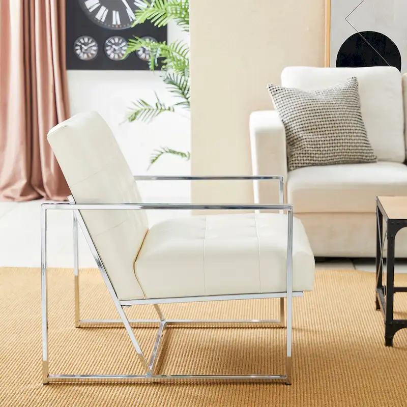 Glitzhome Set of 2 29.25W Mid-Century PU Leather Tufted Accent Chairs