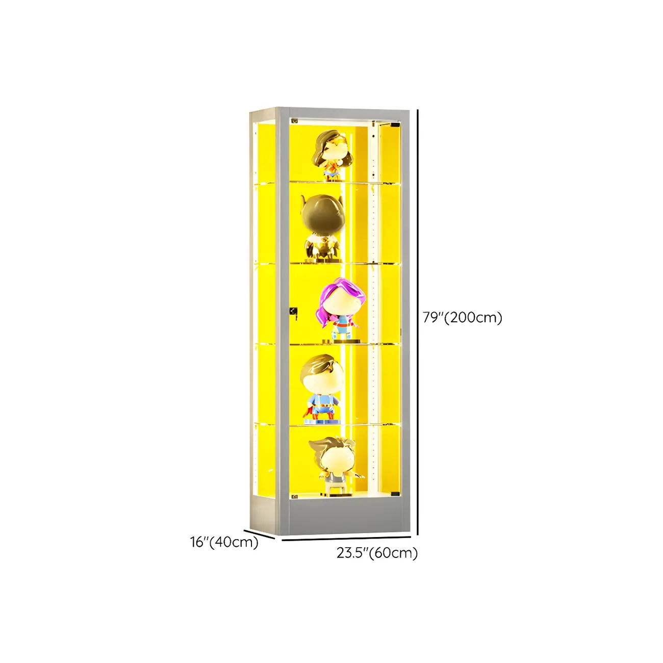 Adjustable Shelves White Glass Locking Curio Cabinet