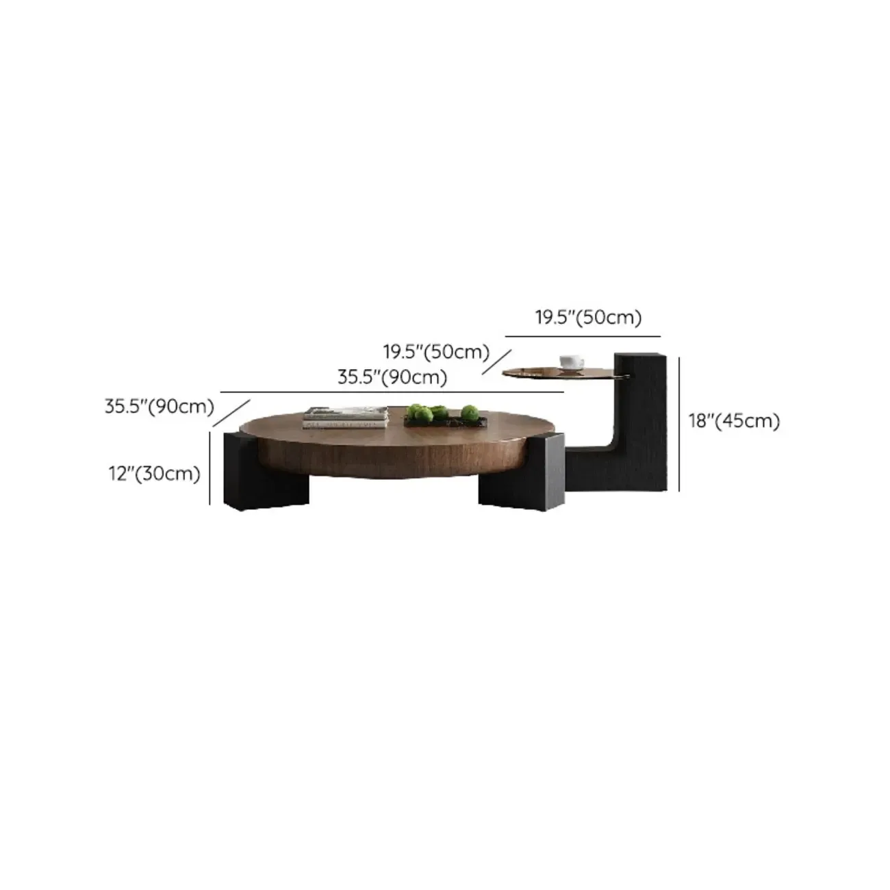 Funky Black Brown Wood Round Tripod Coffee Table