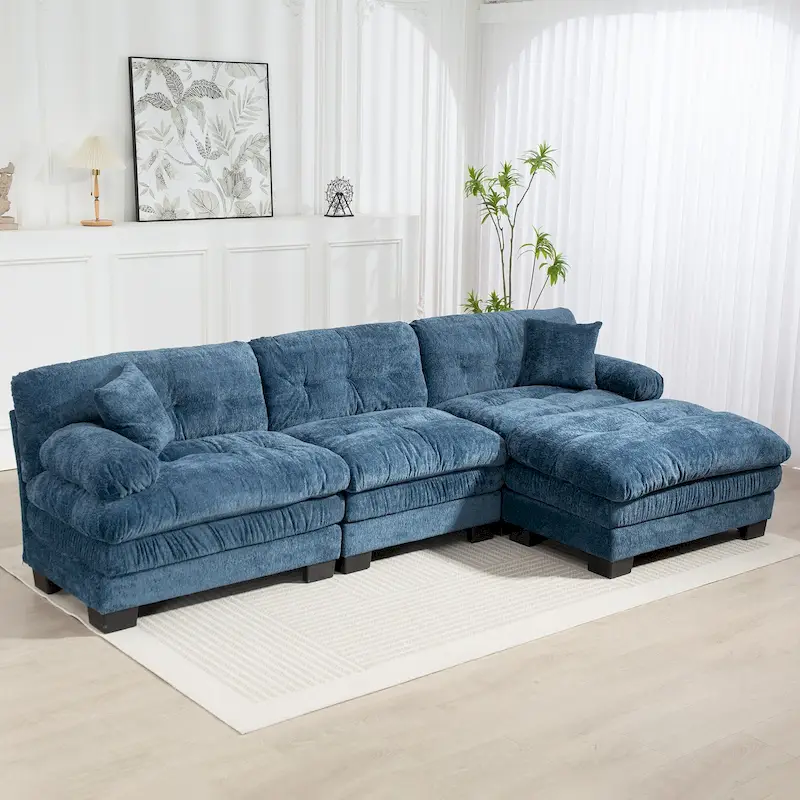 120.87 Chenille L-Shaped Sleeper Sectional Sofa with Ottoman