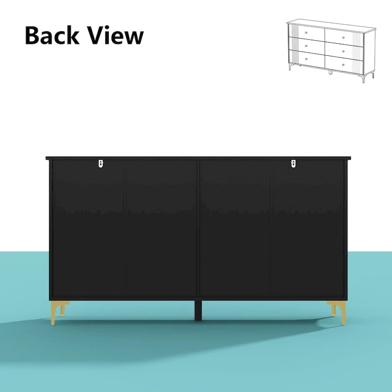 White Lacquer Dresser 6 Drawer Dresser with Metal Handle and Legs