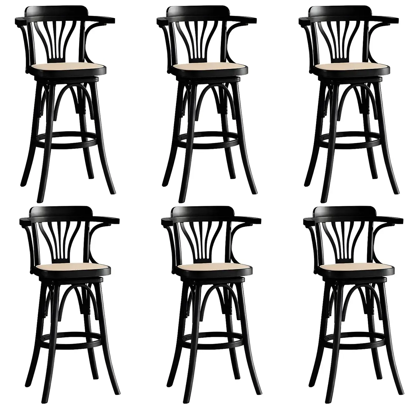 Timeless Square Rattan Wood Low Back Bar Stool in Brown/ Black