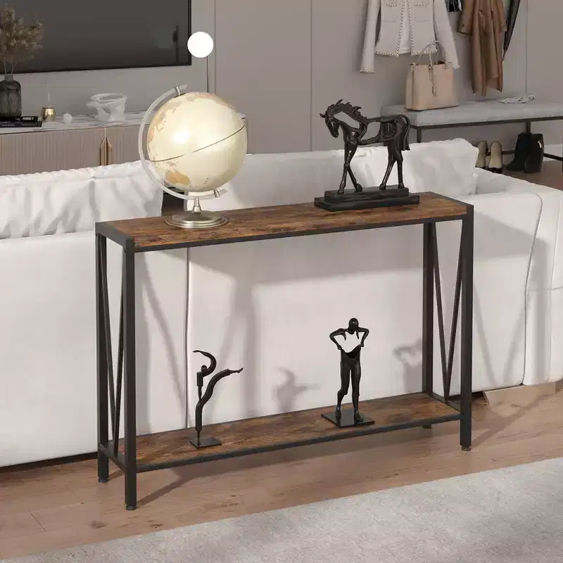 2-Tier Narrow Console Sofa Side Table, Premium Entryway Furniture, 42.9 x 9.8 x 29.9 (Gray )