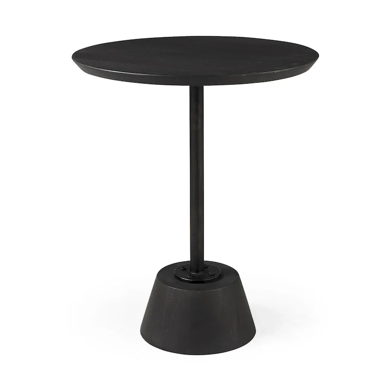 Maxwell Dark Brown Wood w/Black Metal Pedestal Round Side Table