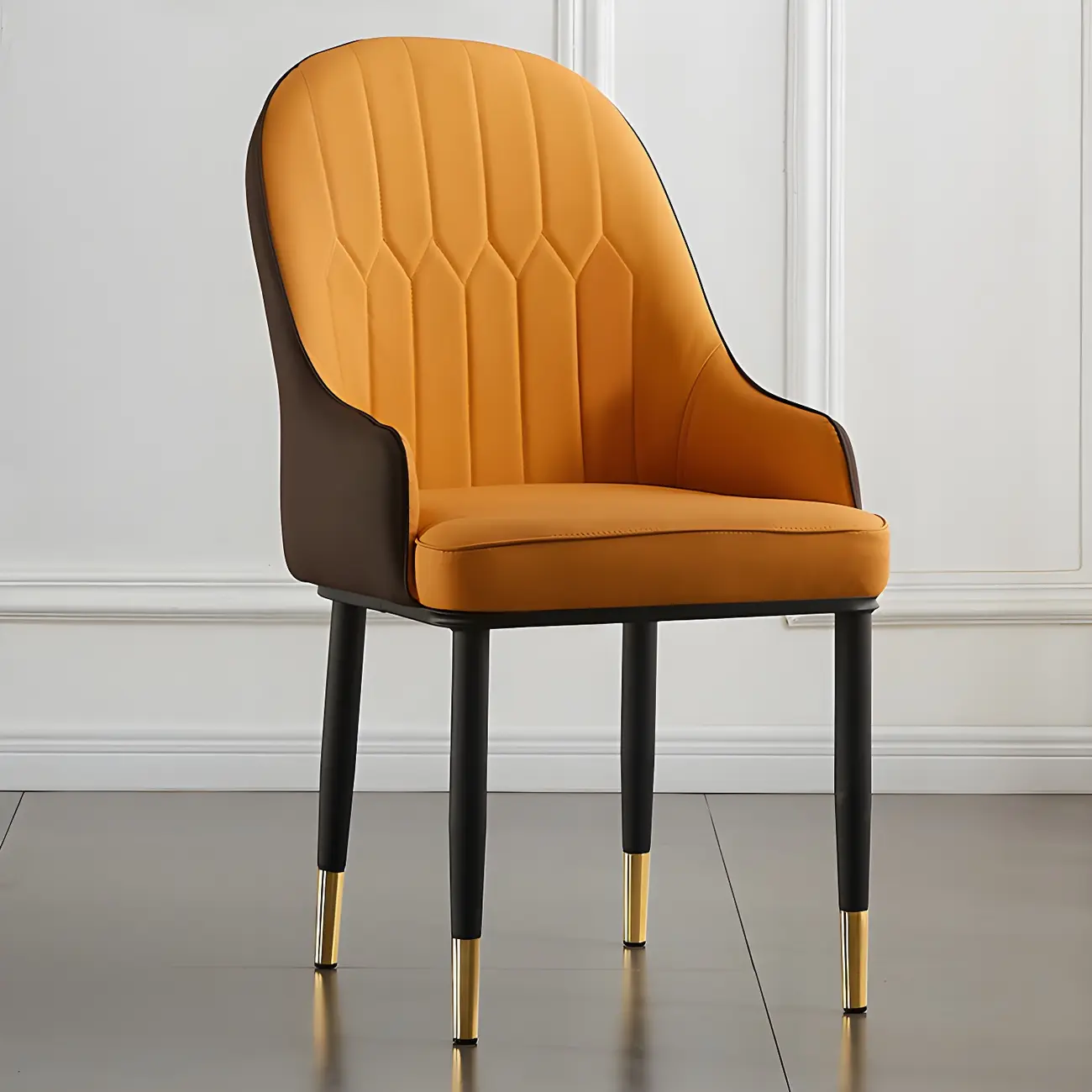 Contemporary Leather Armrest Dining Chair Curved Back