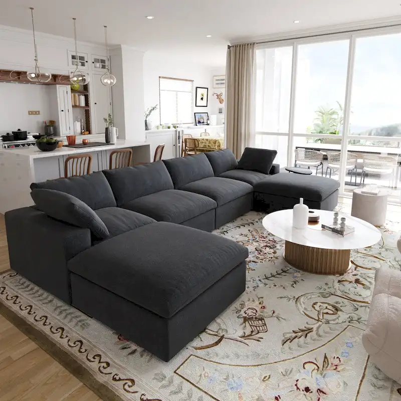 156 Convertible Modular Sectional Sofa Couch, Modern U Shape Minimalism Sofas Couches with Pillows