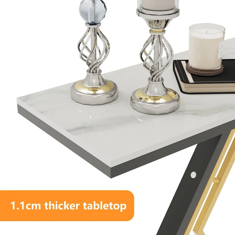 Sintered Stone Console Table with Geometric Base Sofa Table - 47.2x11.8x30.7 inch