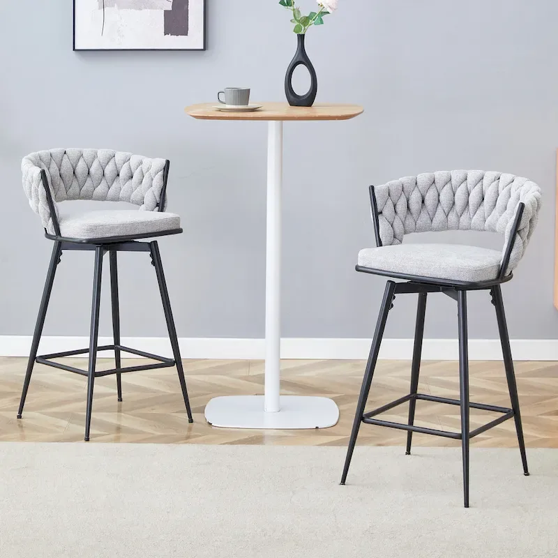 Set of 2 Swivel Bar Stools with Breathable Linen Cushions - Counter Height Stools for Kitchen Island, Dining or Pub
