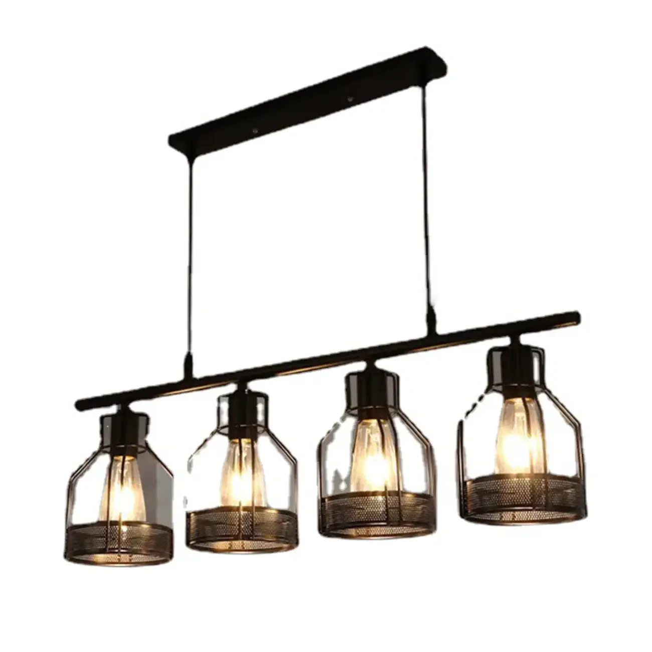 Industrial 4-Light Black Metal Bottle Pendant Light