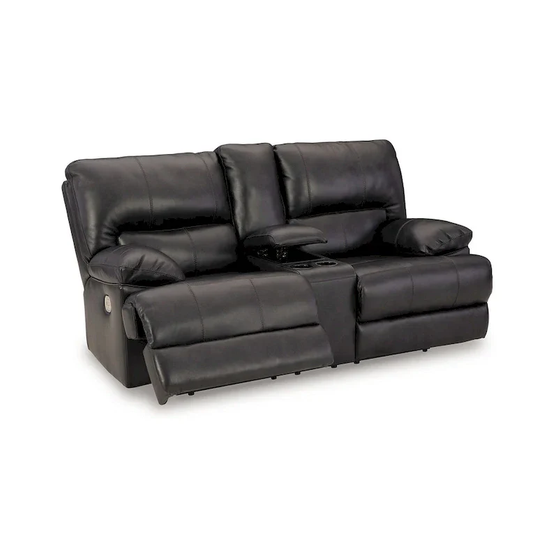 Monto Power Recliner Loveseat, Black Leather, Cupholders, 82 Inch