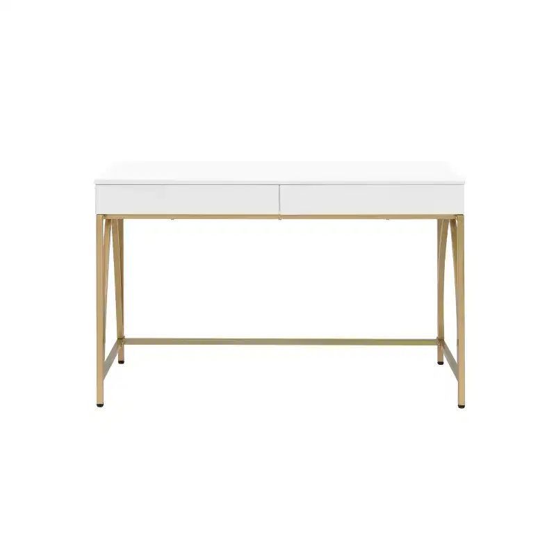 50" Lightmane Vanity Table White High Gloss and Gold Finish - Acme Furniture
