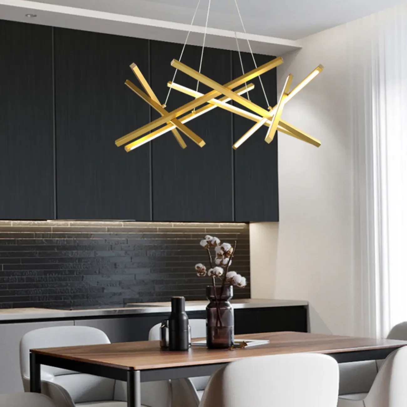 Modern Linear LED Chandelier with Geometric Metal Design