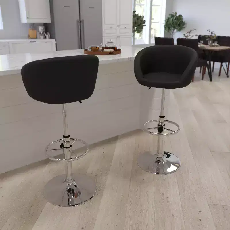 Merrick Lane Bucket Seat Bar and Dining Stool Modern Stool with 360 Swivel, Adjustable Height and Metal Footrest