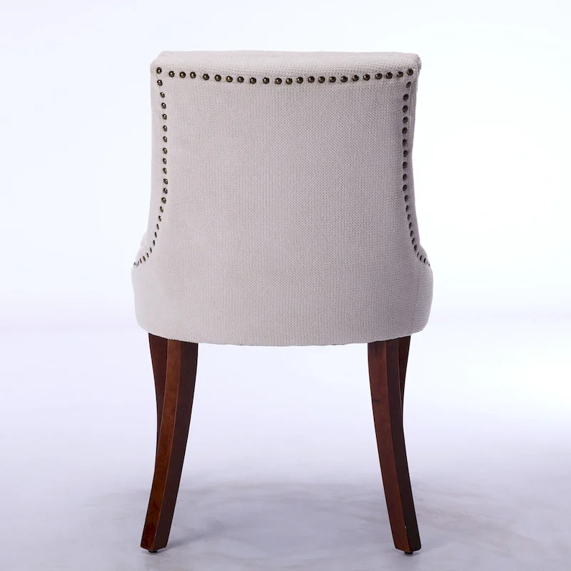 Double-layer Cushioned Dining Chairs Set of 2 Chenille Mid-Back Chair with Nailhead Trim Side Chair with Bent Wood Legs