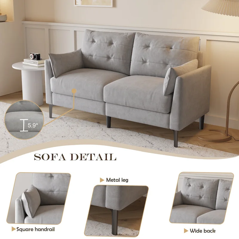 57.5 cotton-linen light grey double sofa Metal feet Plastic feet Thick cushion with two armrests
