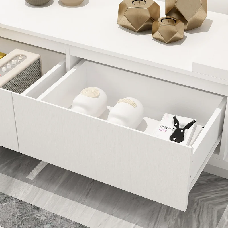 Extendable TV Stand Storage Media Console Modern Entertainment Center