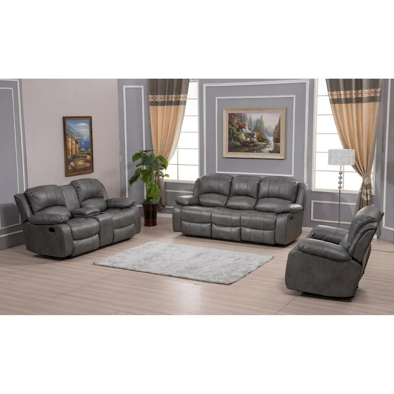 Betsy Furniture 3 Piece Bonded Leather Reclining Living Room Set, Sofa, Loveseat and Glider Chair