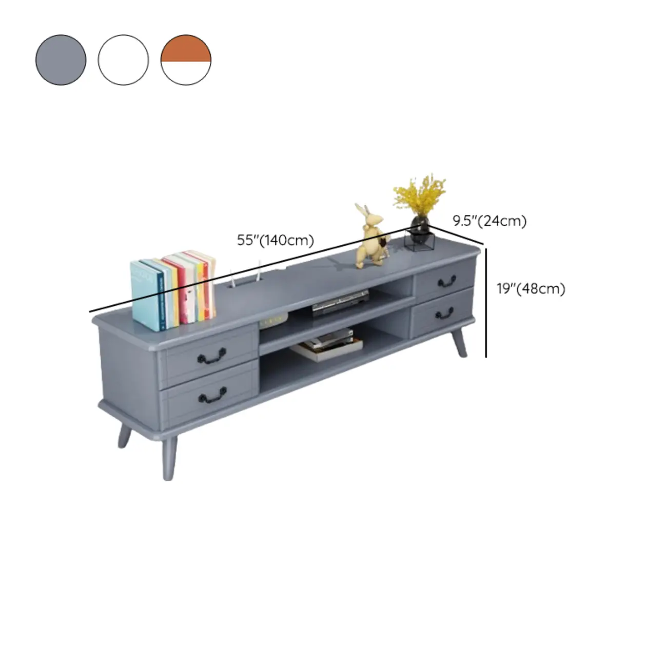 Living Room Wood Brown-White Cable Management TV Stand