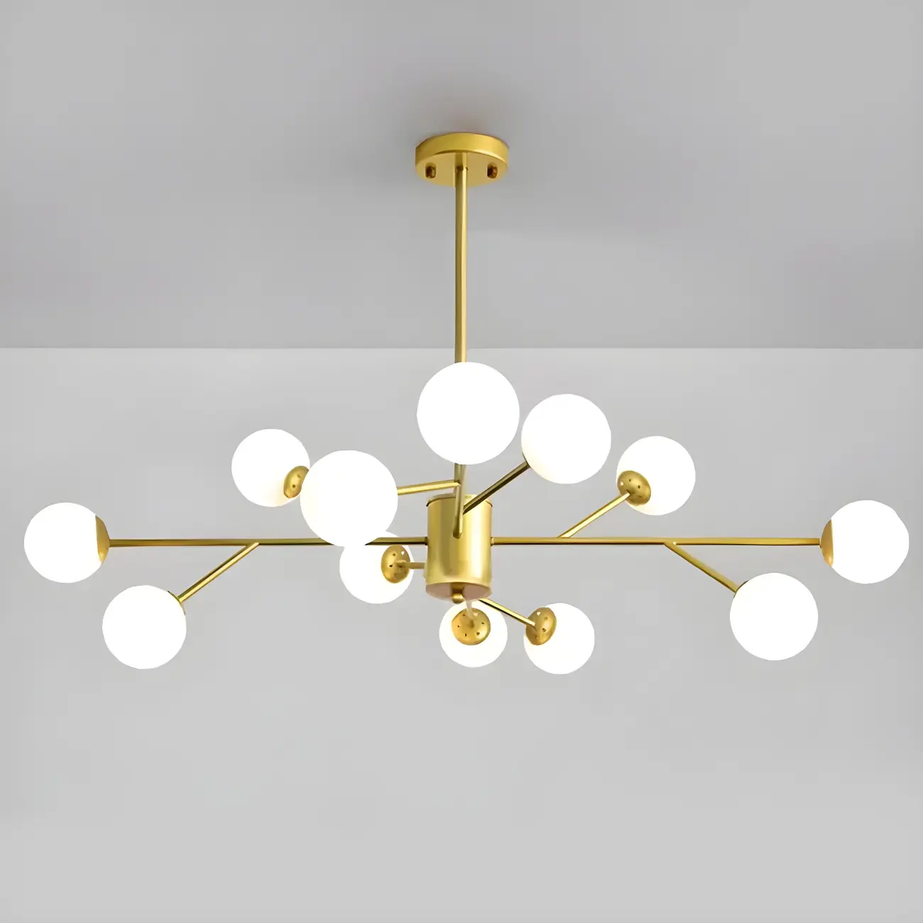 Mid-Century Modern White Globe Glass Sputnik Chandelier