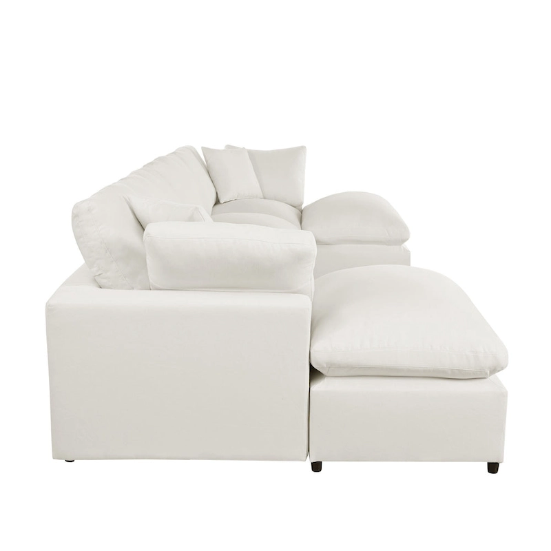 Beige 134.40 Modern U-Shaped 6 Seater Sectional Sofa with 2 Large Chaises, Removable Ottomans and Soft Cushions