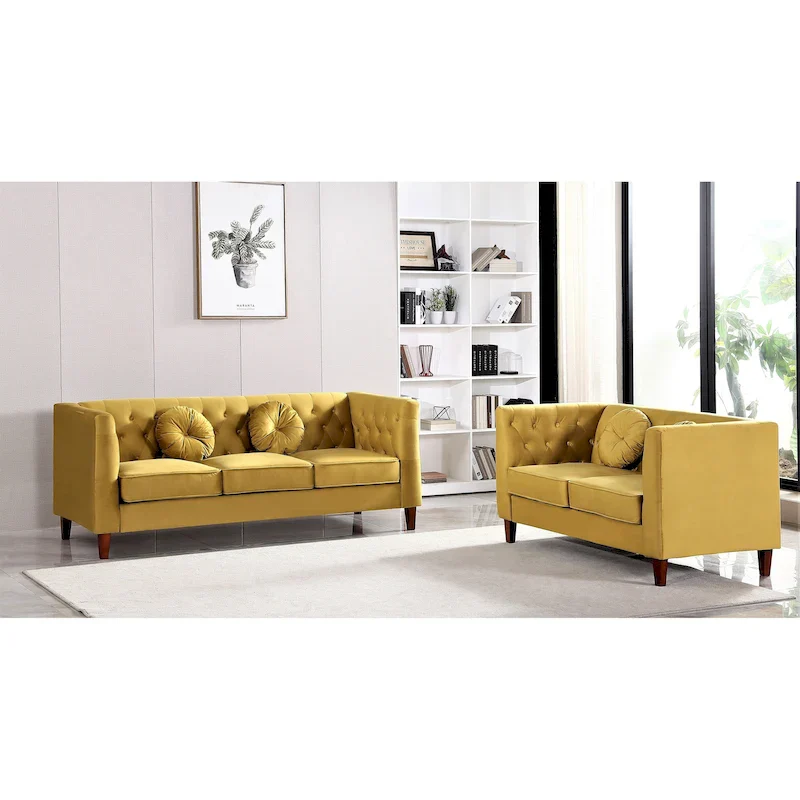 US PRIDE FURNITURE Velvet Classic Chesterfield 2 pieces Living Room Sets, Sofa and Lovesat