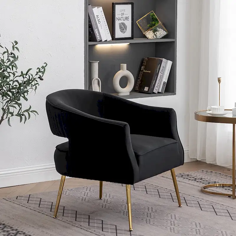SEYNAR Modern Velvet Accent Arm Vanity Chair with Wingback and Gold Legs for Living Room
