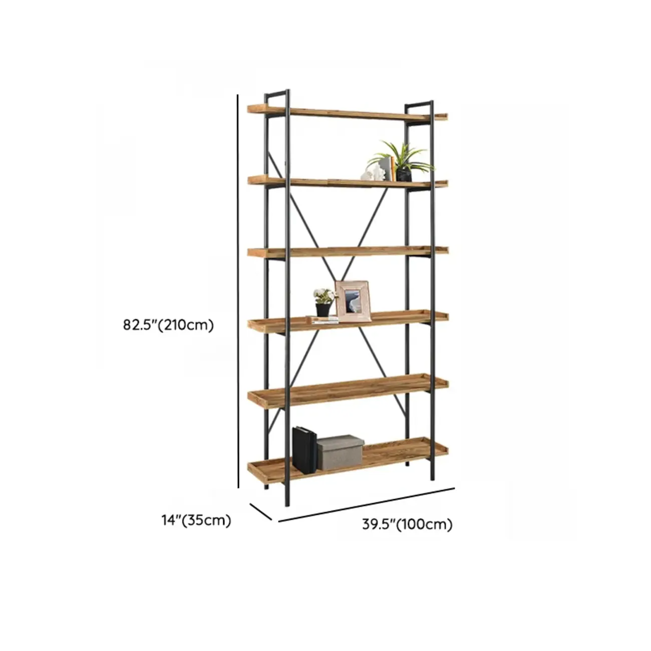 5-Tier Open Back Metal Frame Rectangular Bookcase