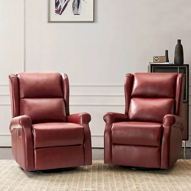 Faux Leather Swivel Nursery Recliners (Metal Base) — Set of 2